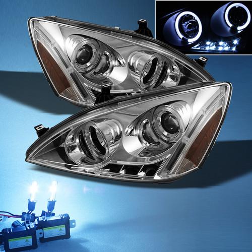 8000k slim xenon hid+03-07 honda accord dual halo projector led headlights