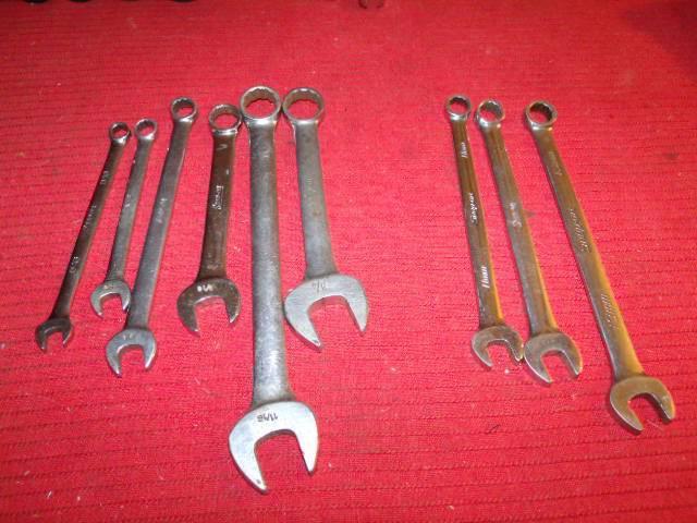 Snap on 9 pc lot mixed combination wrenches sae and metric  used