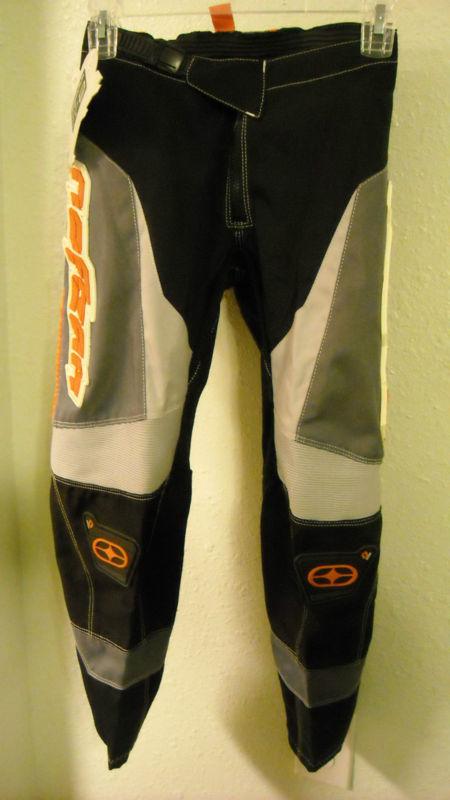 New no fear racing pants gear motocross dirtbike atv waist 26 black grey youth