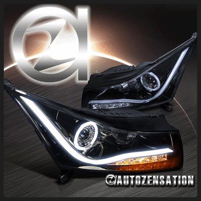 11-13 chevy cruze glossy black led drl halo projector headlights & signal