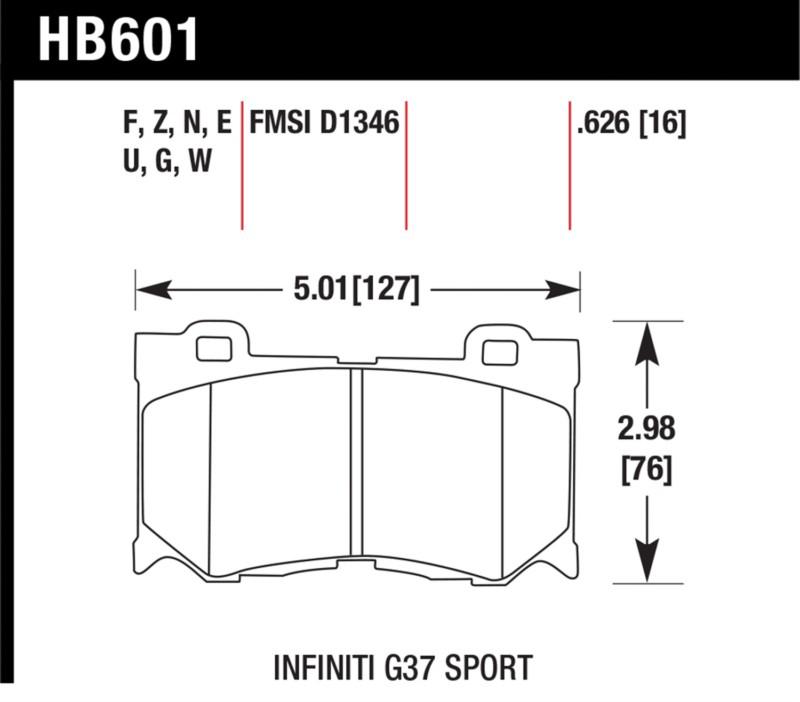 Hawk performance hb601f.626 disc brake pad 08-12 370z fx50 g37 m37 m56