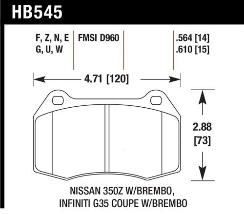 Hawk performance hb545n.564 disc brake pad 03-09 350z g35 sentra