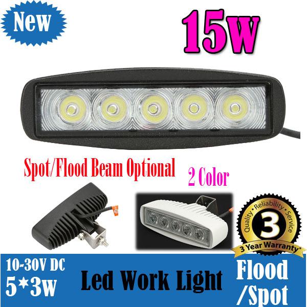 15w led offroad work light flood spot beam 12v 24v atv suv jeep mine  boat lamp 