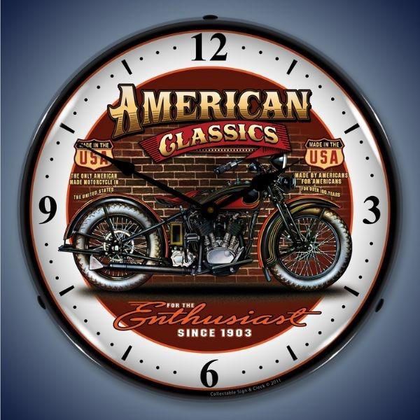 American classics motorcycle lighted 14" sign art wall clock garage art new