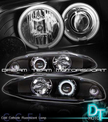 Black 97-99 mit. eclipse ccfl halo projector headlights lamps lights left+right