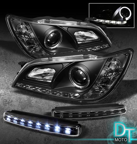 Led bumper fog lamps+01-05 lexus is300 drl led projector halo head lights black