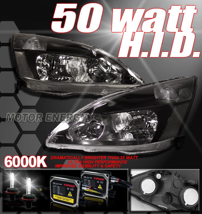 03-06 honda accord jdm black headlight+50w 6000k hid 04