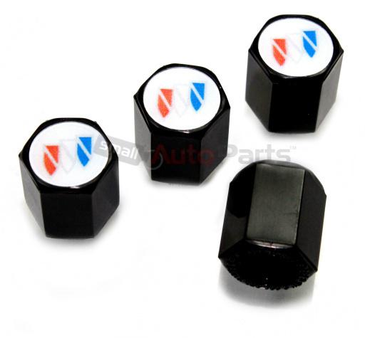 (4) buick white logo black abs tire/wheel pressure stem air valve caps covers