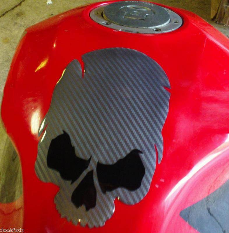 Skull gas tank protector pad, carbon fiber, fits gsxr ninja cbr r1 r6 hayabusa