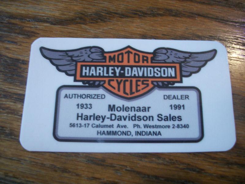 (1) harley dealer decal (white back), molenaar, hammond ind 