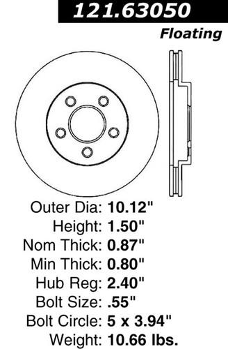 Centric 121.63050 front brake rotor/disc-c-tek standard rotor