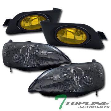 Jdm smoke tint head lights signal+front bumper fog lamps yl 01 02 03 honda civic