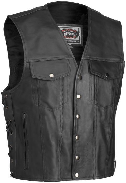 Purchase River Road Frontier Leather Motorcycle Vest Black MD/Medium in ...