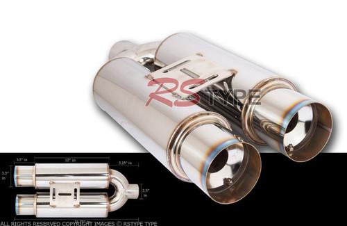 Dual muffler w/ dual color flat tips w/silencer,2.5"in/outle