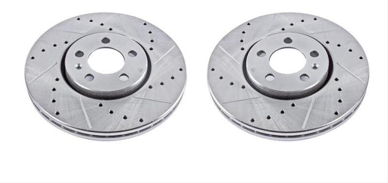 Power stop brake rotor iron zinc plated drilled/slotted front volkswagen pair