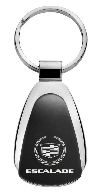 Cadillac escalade black tear drop key chain ring tag key fob logo lanyard