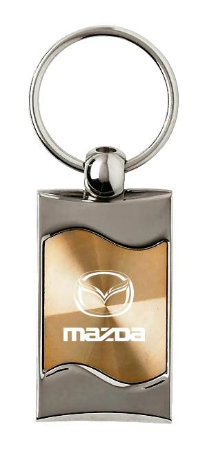 Mazda gold rectangular wave metal key chain ring tag key fob logo lanyard