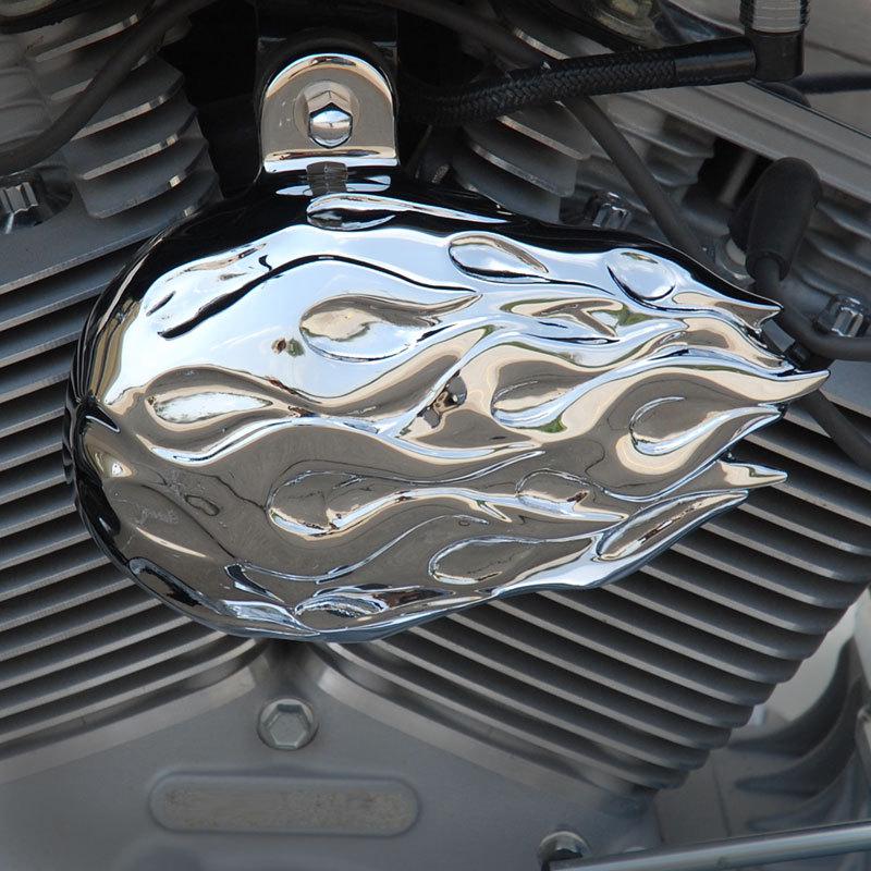 Chrome ball of flames horn cover.dyna,ultra ,softail,road king, v-rod 