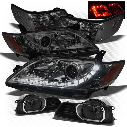 07-09 camry smoked drl led projector headlights + led tail lights + fog lights