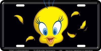 Tweety bird happy feathers black metal sign tag  license plate black yellow 