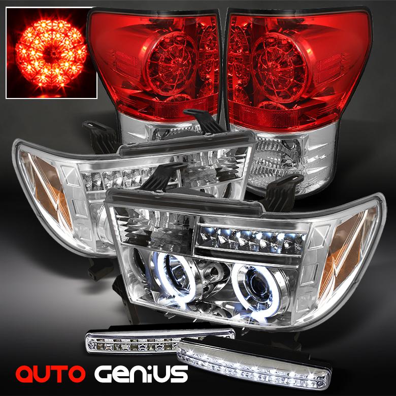 07-13 tundra ccfl projector headlights + red clear led tail lights + daytime led