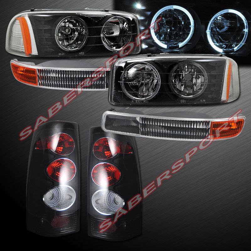 1999-2003 gmc sierra dual halo headlights w/ led + bumper + smoke tail lights