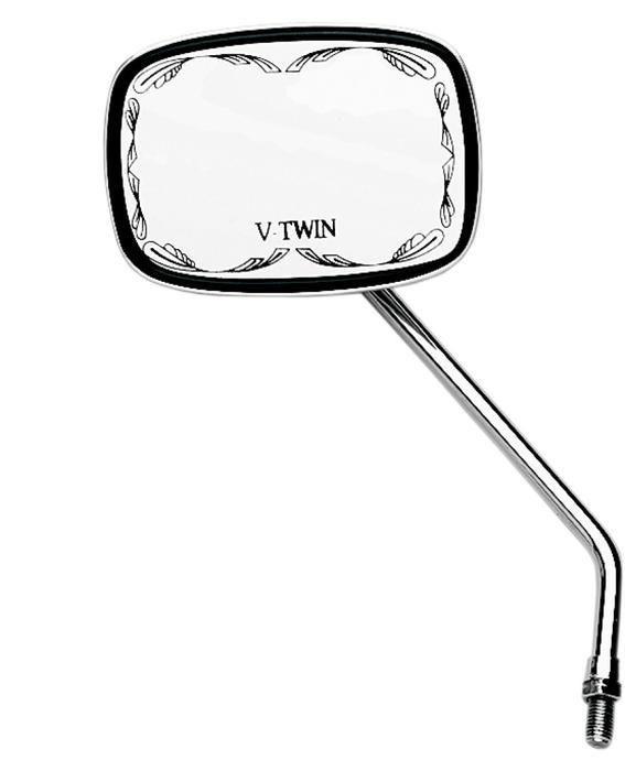 Emgo scrolled face v-twin mirror rectangular left 10mm chrome universal