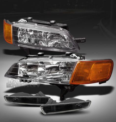 1996-1997 honda accord crystal jdm black head light w/bumper+amber corner signal