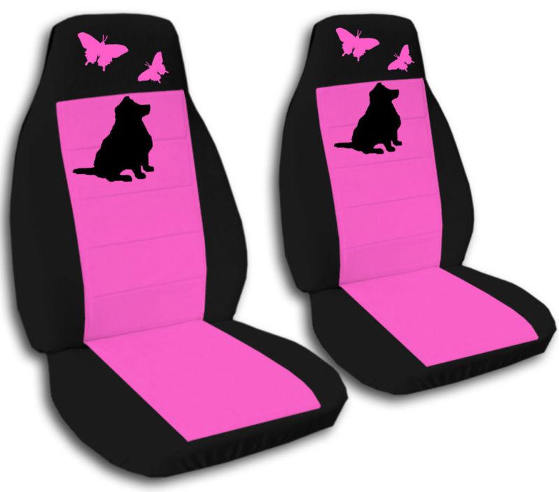 Cute set blk/hot pink collie&butterfly car seat covers,more color&back seat avbl