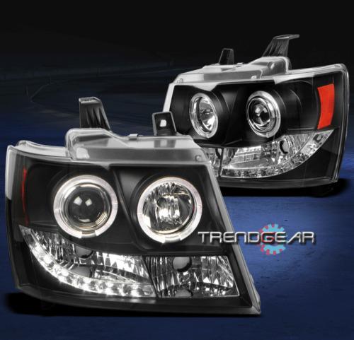 07-12 chevy avalanche/suburban/tahoe drl led halo projector headlight lamp black