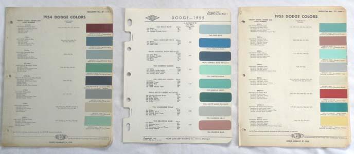 1954 - 1955  dodge   dupont  color paint chip charts  all models original mopar 