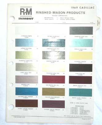 1969 cadillac r-m color paint chip chart all models original 