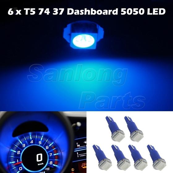 6x t5 17 37 73 74 79 wedge instrument dashboard led light bulb lamp blue 