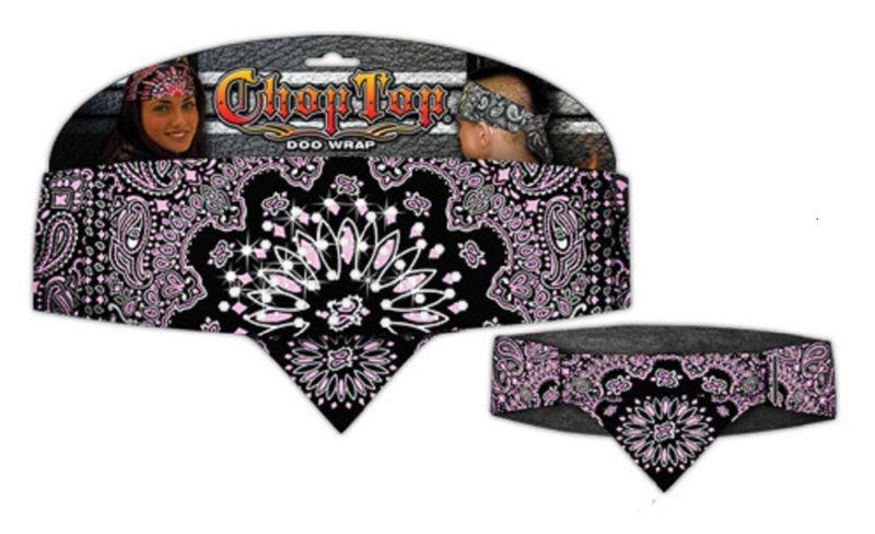 Chop top: pink reversed paisley w/ rhinestones doo rag casual head wrap new 