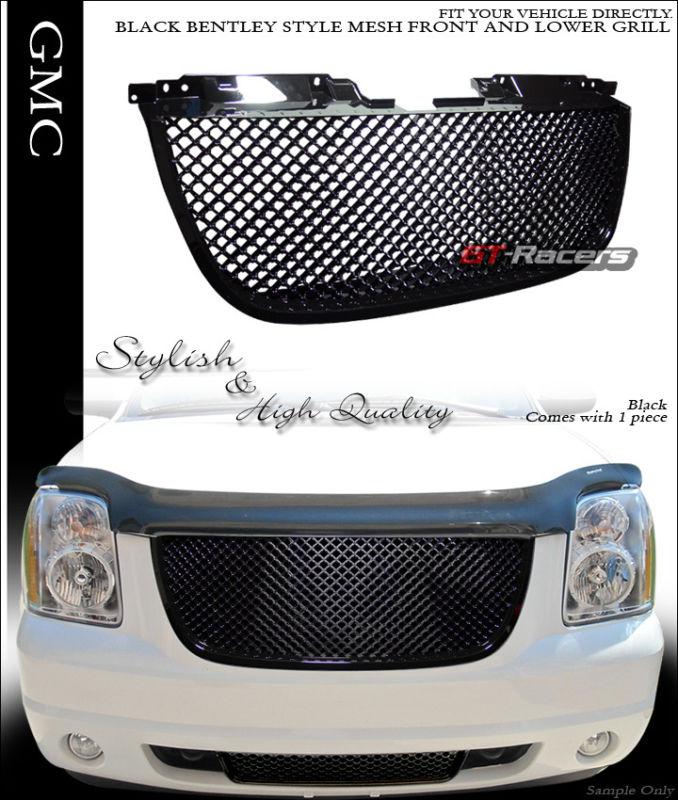 Black luxury 3d mesh front hood bumper grill grille 2007-2012 gmc yukon denali