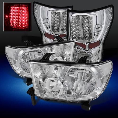 07-12 tundra pickup crystal chrome headlights + led tail brake lights lamps