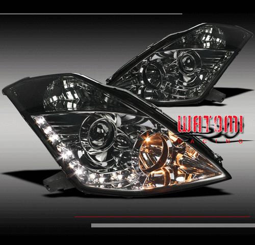 06-09 nissan 350z drl led projector headlights smoke daytime running hid version