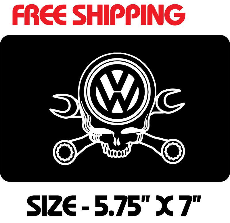 1- skull w/ wrenches vw vinyl decal sticker 5.75" x 7" white eos gti cc touareg