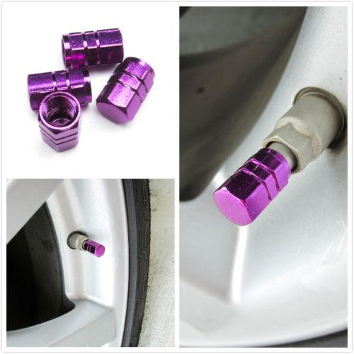 4 x purple aluminum wheel rim tire stem air valve cap cover all car universal