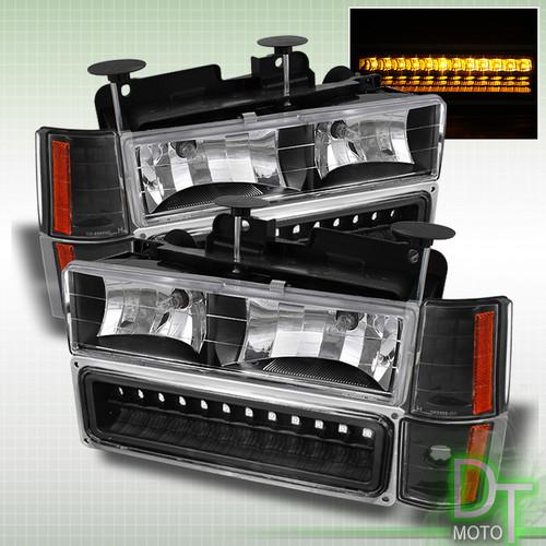 94-99 gmc c/k yukon suburban sierra black headlights +led bumper+corner lamps