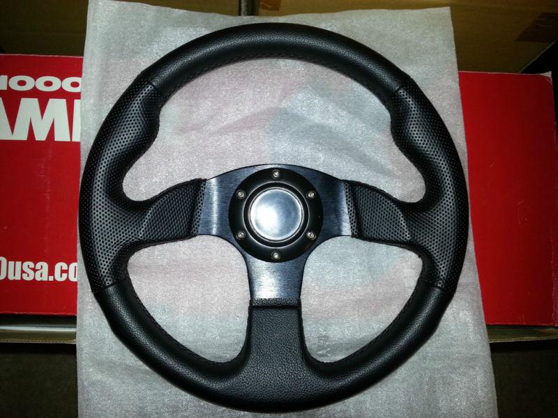 Jdm 320mm steering wheel~universal fit mazda/nissan/toyota/honda~pvc leather~