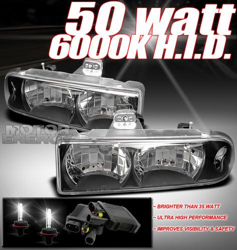 1998-2004 chevy s10/blazer black crystal headlights+50w hid 2000 2001 2002 2003