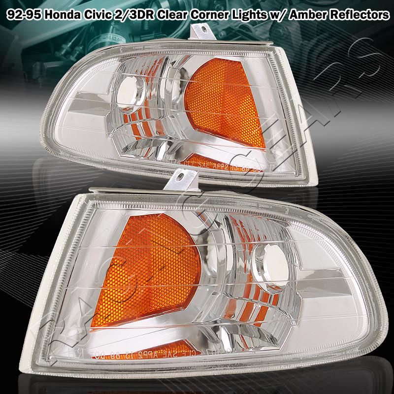 92-95 honda civic chrome housing amber reflector turn signal corner lamps lights