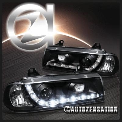 92-98 bmw e36 3-series 2dr coupe black r8 led projector headlights