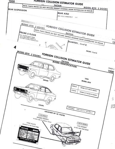 Datsun b110 1200 2 door coupe sedan body parts list crash data sheets mfre