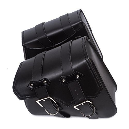 Autvivid 2pc motorcycle black triangular synthetic leather 2-strap saddlebag