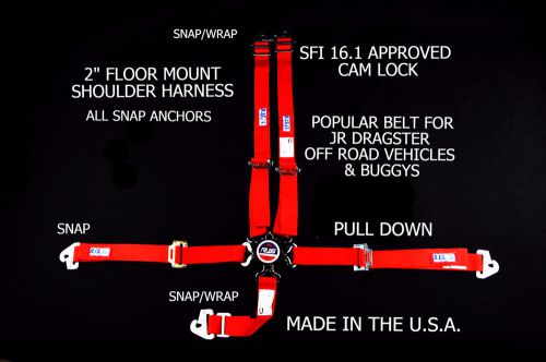 Rjs sfi 16.1 5 point cam lock jr dragster floor mount 2&#034; snap belt red 1017404