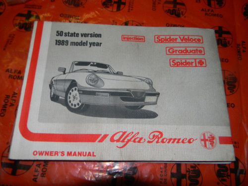 Alfa romeo spider 1989 owner&#039;s manual