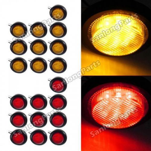 20xamber/red 2&#034; round 9led side marker light trailer light kit grommet &amp; pigtail