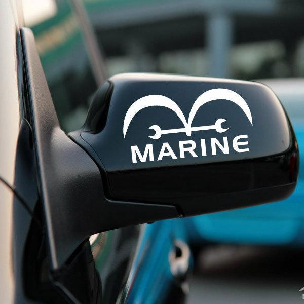 2 pc "marine" auto rearview mirror decal stickers reflective stickers white